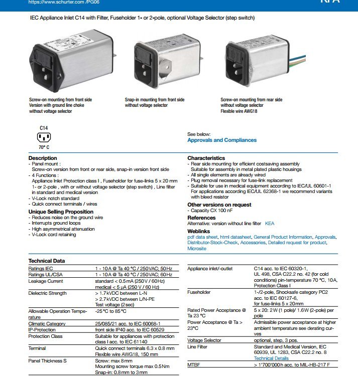 schaffner滤波器  Schurter进口滤波器4301.5043